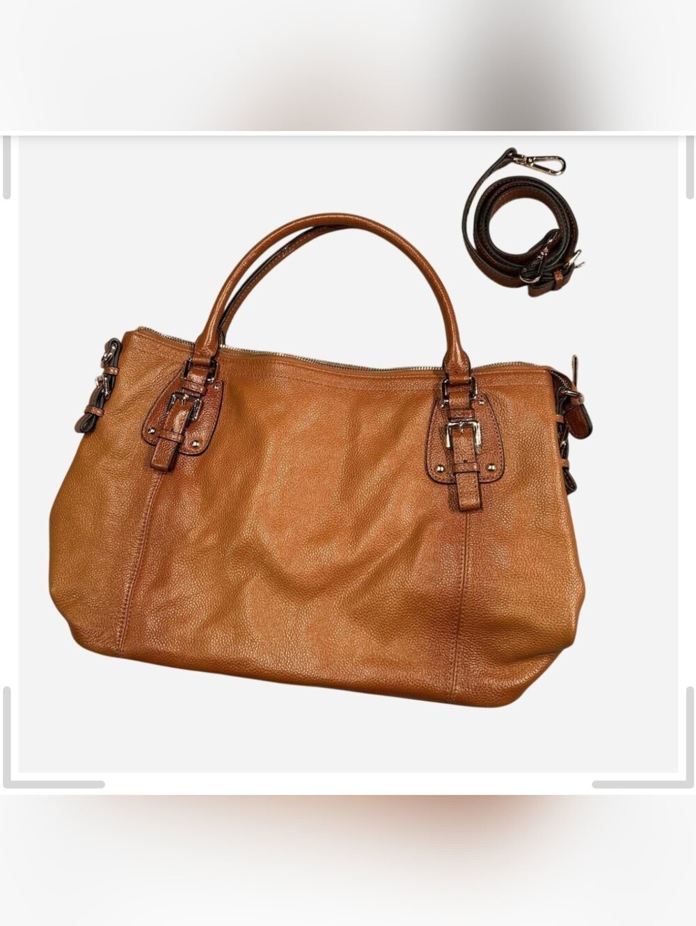 Women's Tan Leather Satchel with Top Handles